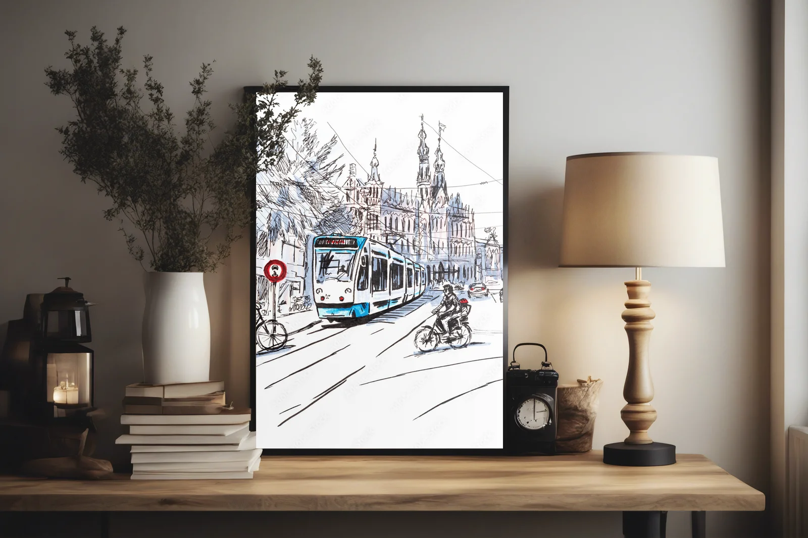 Urokliwe amsterdamskie uliczki z rowerami i tramwajami