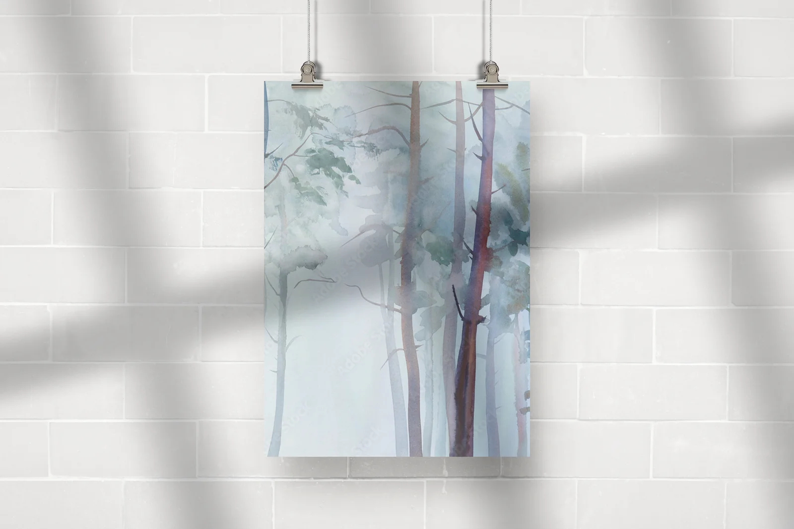 Misty forest in soothing watercolors