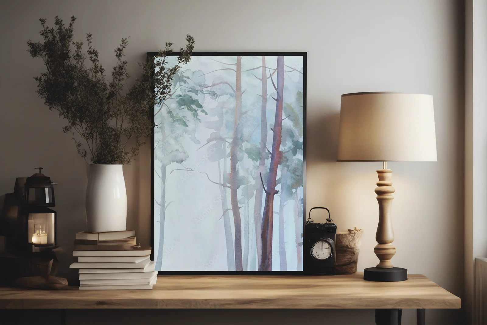 Misty forest in soothing watercolors