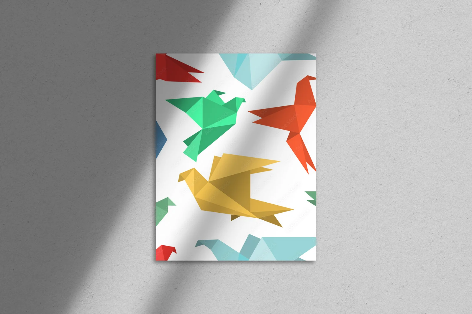 Papierowe ptaki w stylu origami - opuszczone w bieli