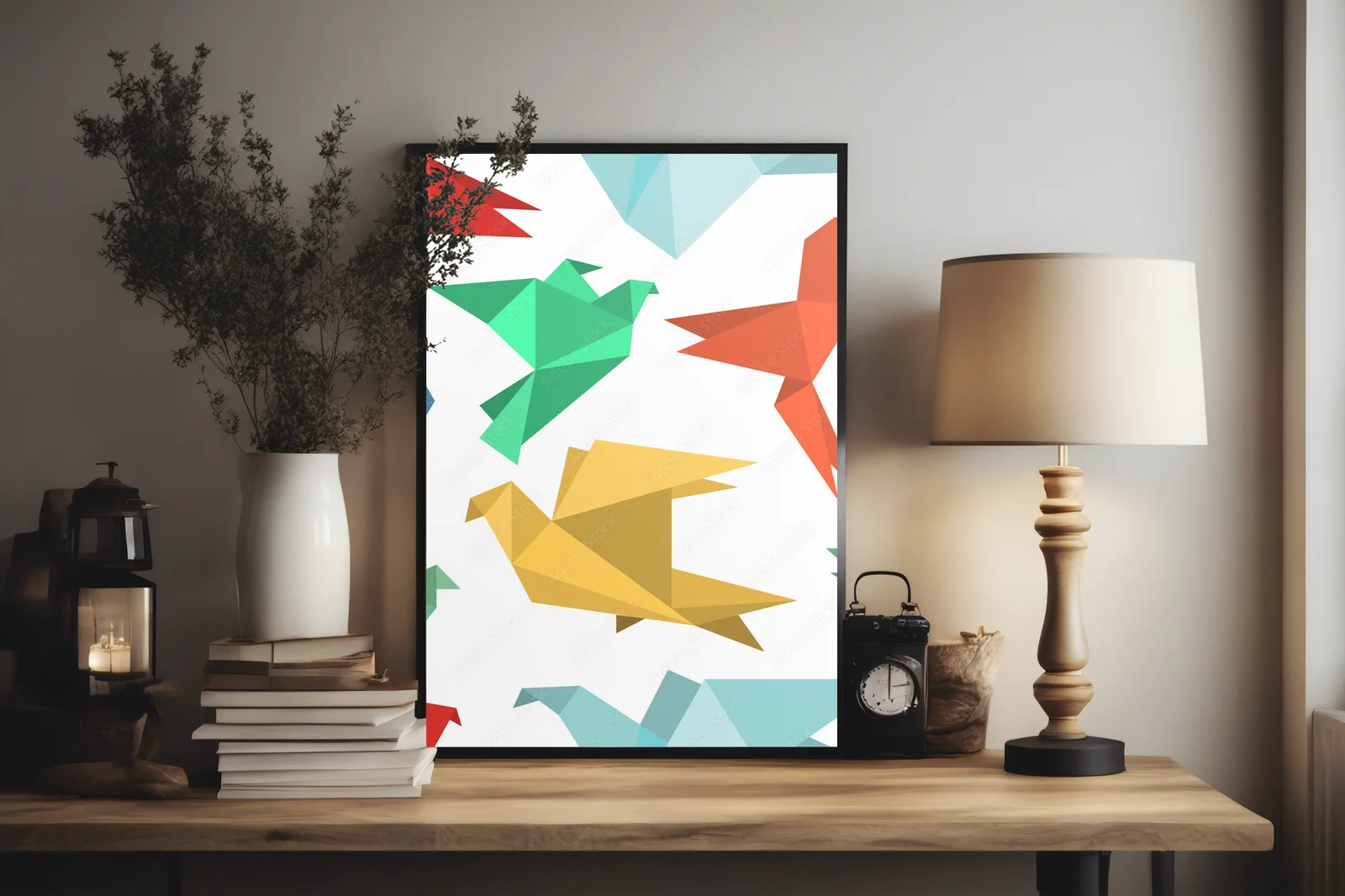 Papierowe ptaki w stylu origami - opuszczone w bieli