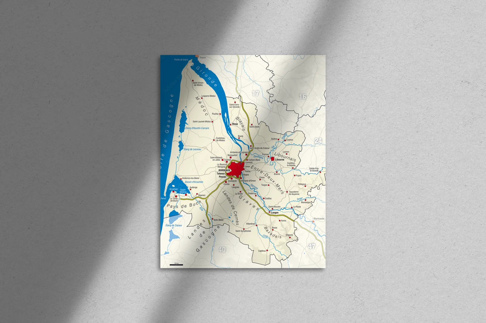 Elegancka mapa Gironde w stonowanych odcieniach