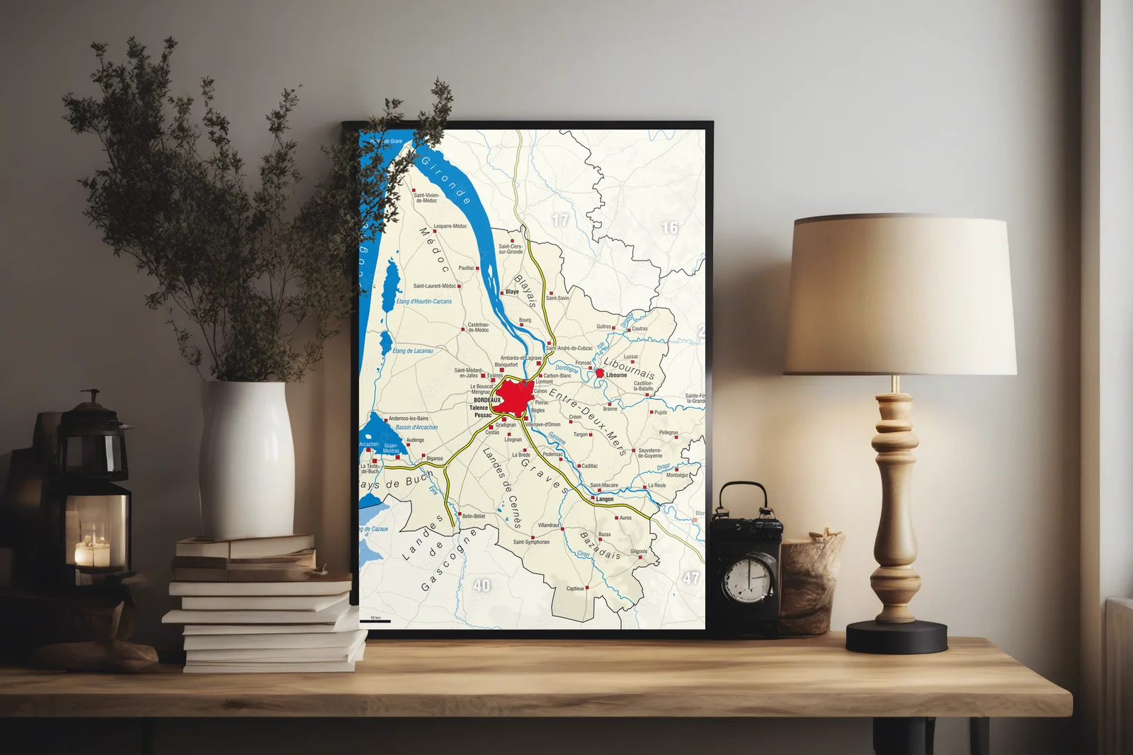 Elegancka mapa Gironde w stonowanych odcieniach