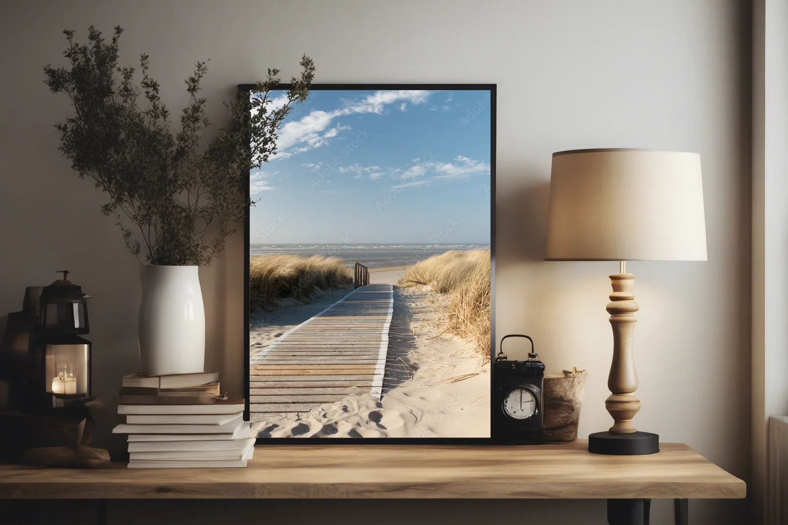 Spokojna plaża na wyspie Langeoog z pastelowymi akcentami