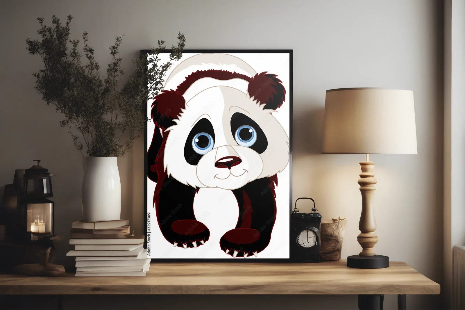 Radosna panda w uroczej bieli