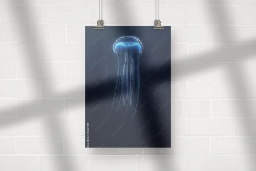 Bioluminescencyjne stwory morskie w ciemnych tonacjach