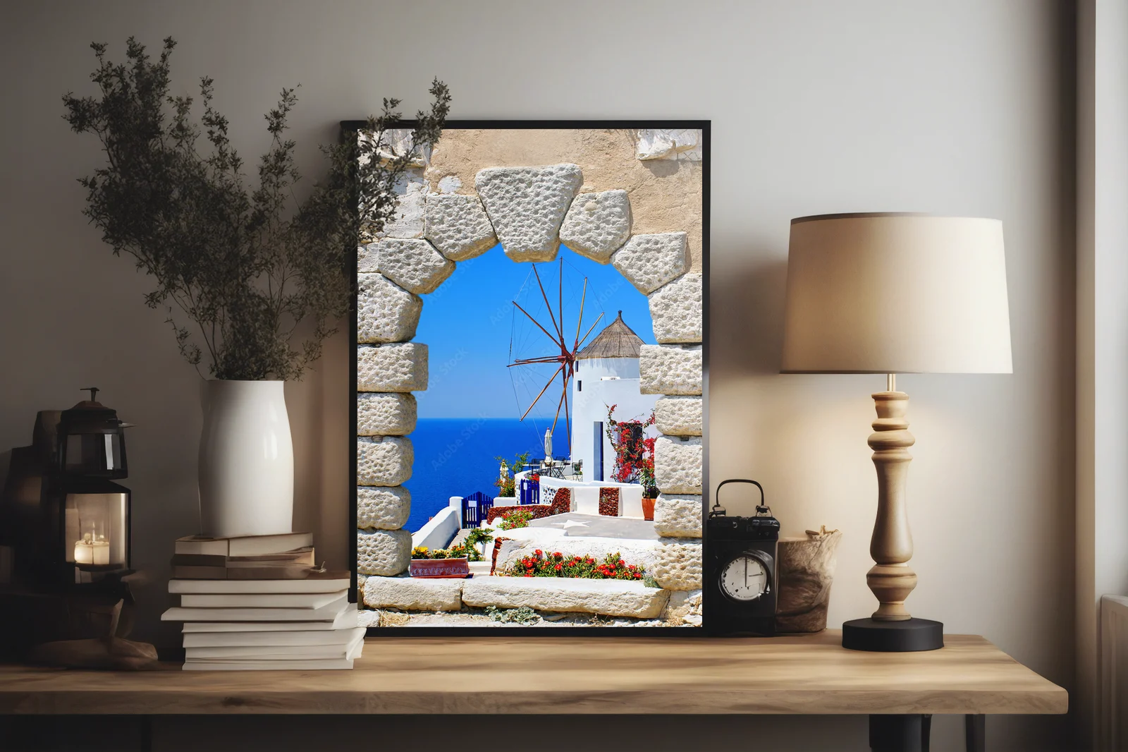Skrzydła wiatraka w świetle Santorini