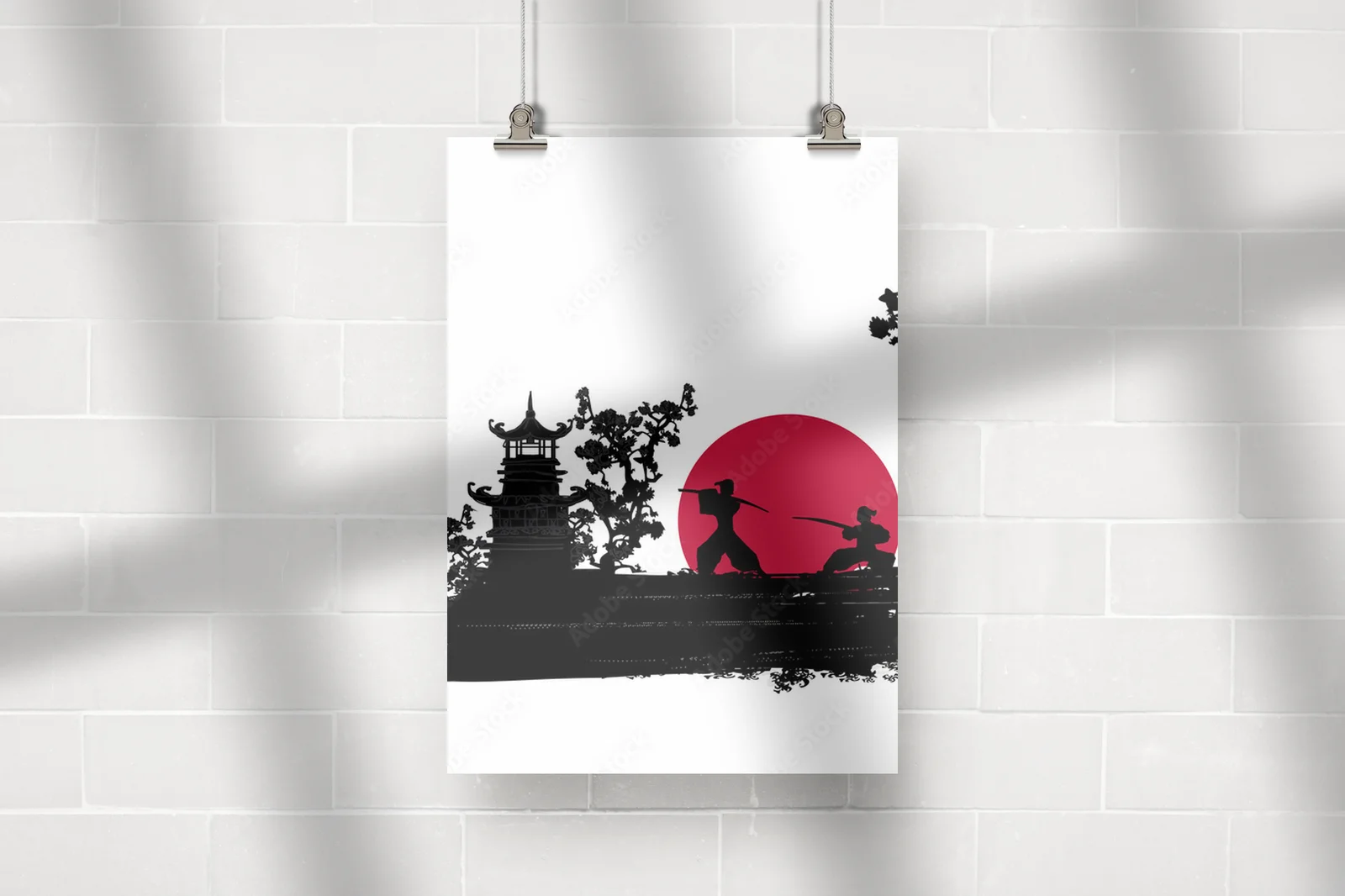 Silhouette japońskiego samuraja w eleganckim stylu