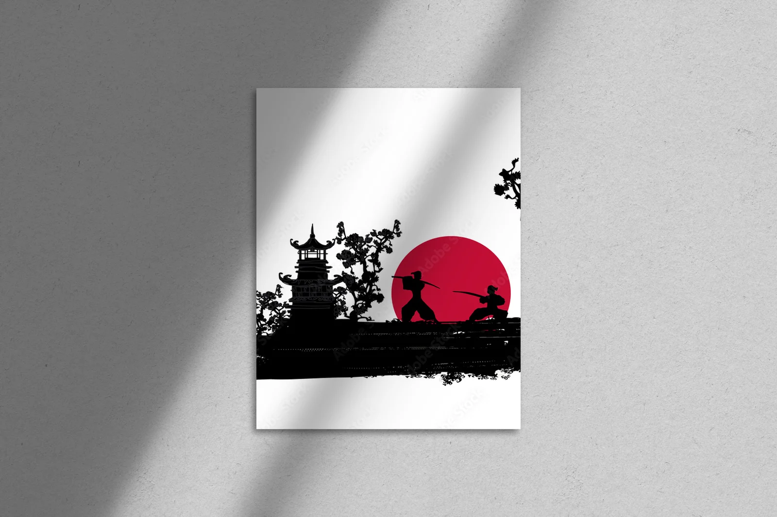 Silhouette japońskiego samuraja w eleganckim stylu