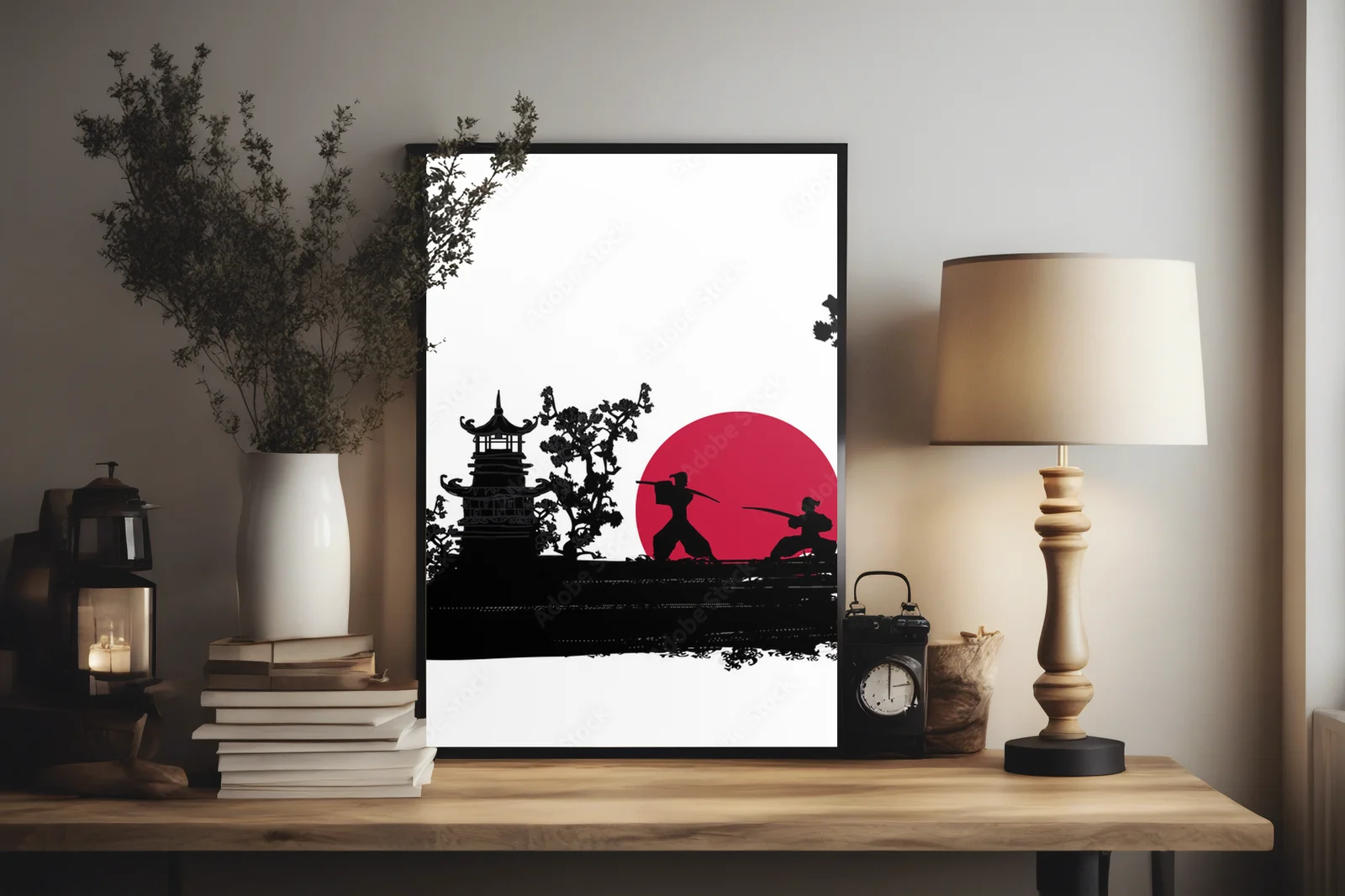 Silhouette japońskiego samuraja w eleganckim stylu
