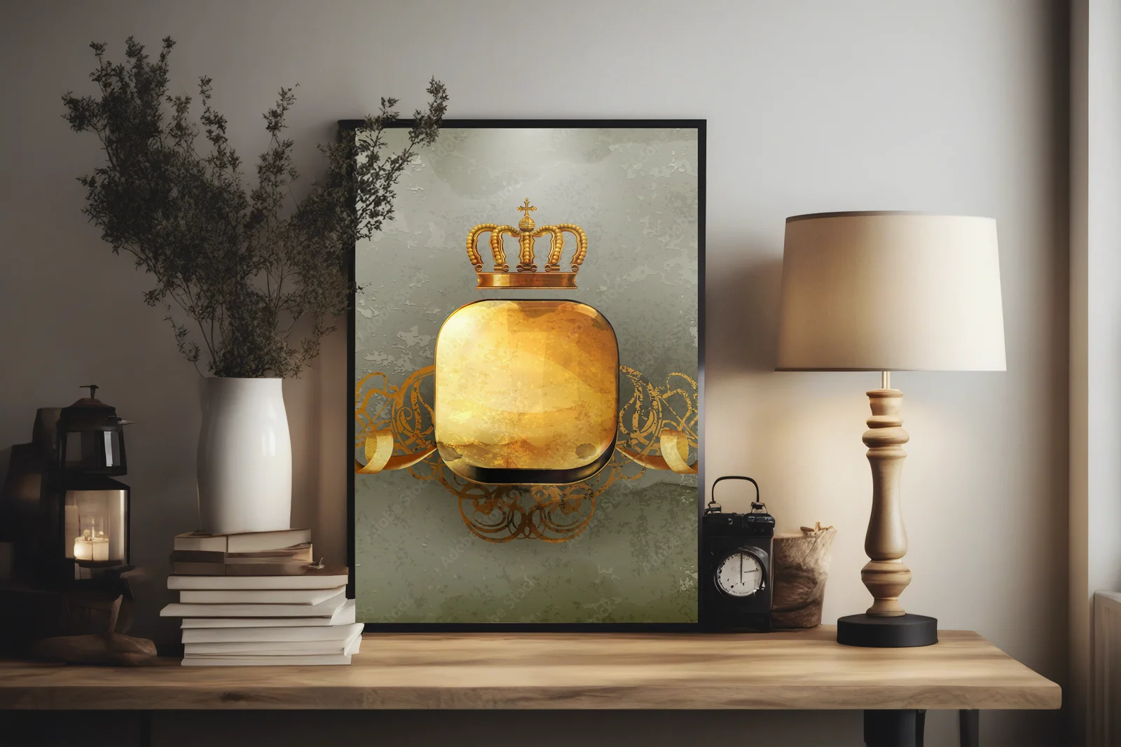 Elegancka grafika z vintage złotą koroną