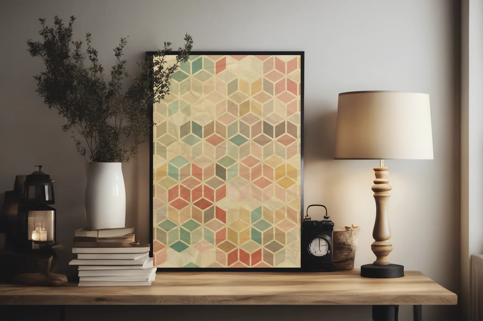 Retro geometryczne harmonijne motywy w stonowanych barwach