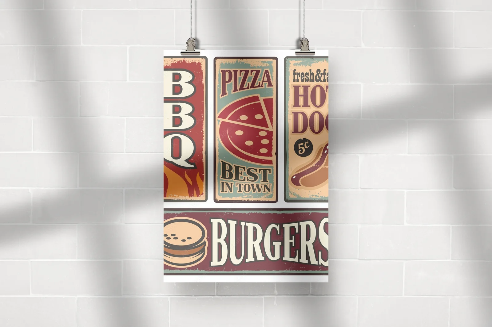 Vintage oznakowanie fast food w klasycznych barwach