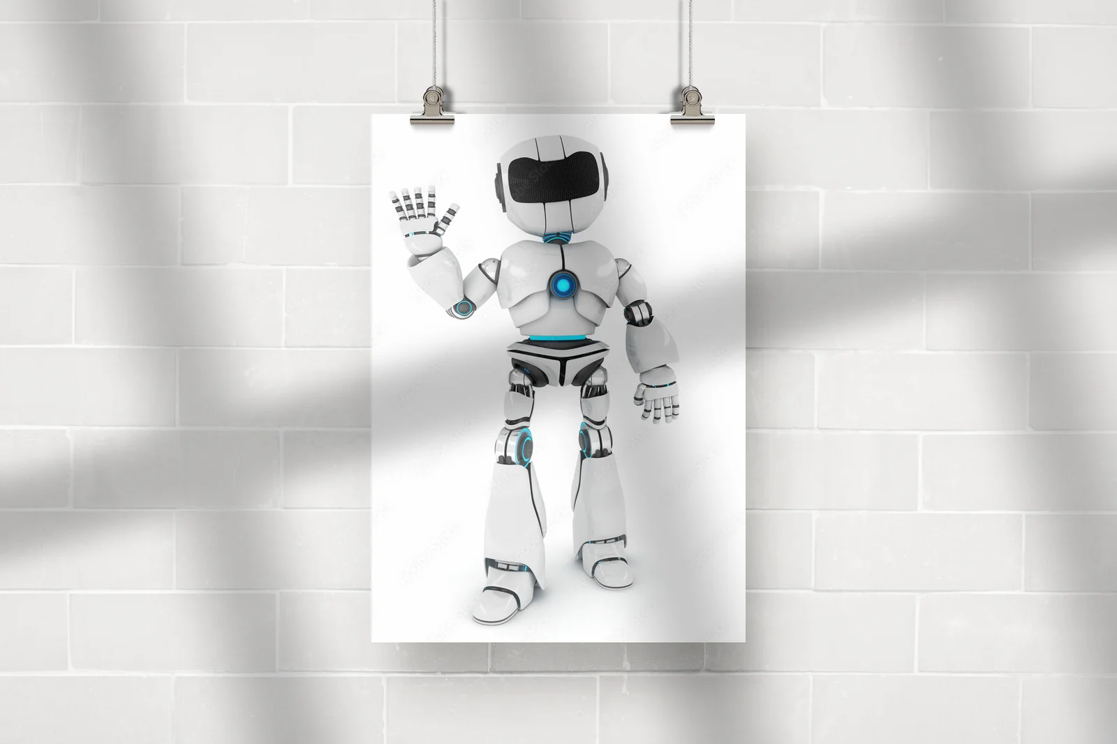 Zapraszający robot w delikatnej bieli
