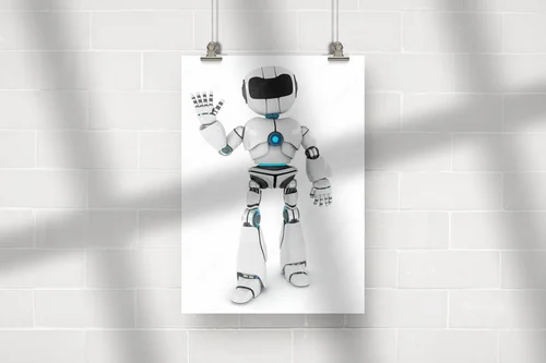 Zapraszający robot w delikatnej bieli