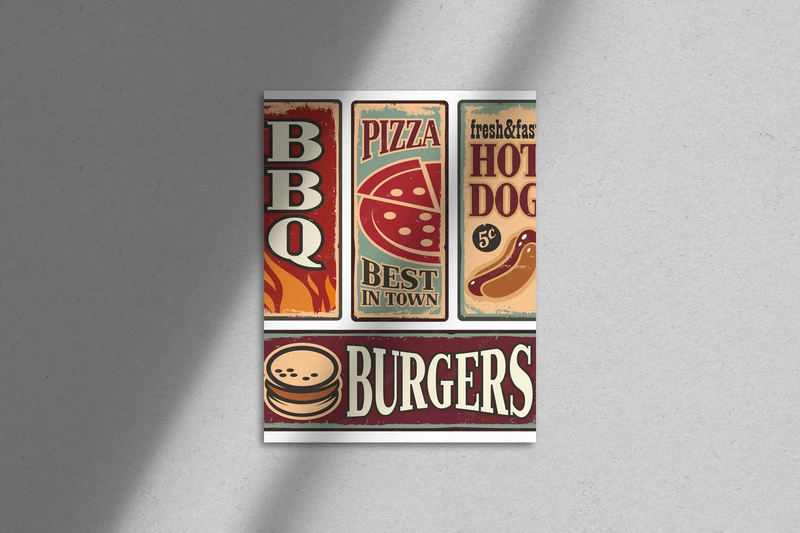 Vintage oznakowanie fast food w klasycznych barwach