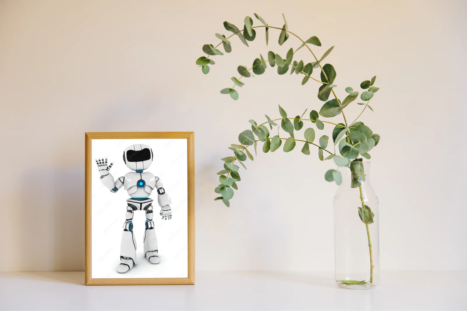 Zapraszający robot w delikatnej bieli