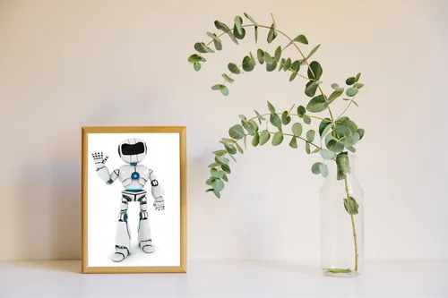 Zapraszający robot w delikatnej bieli