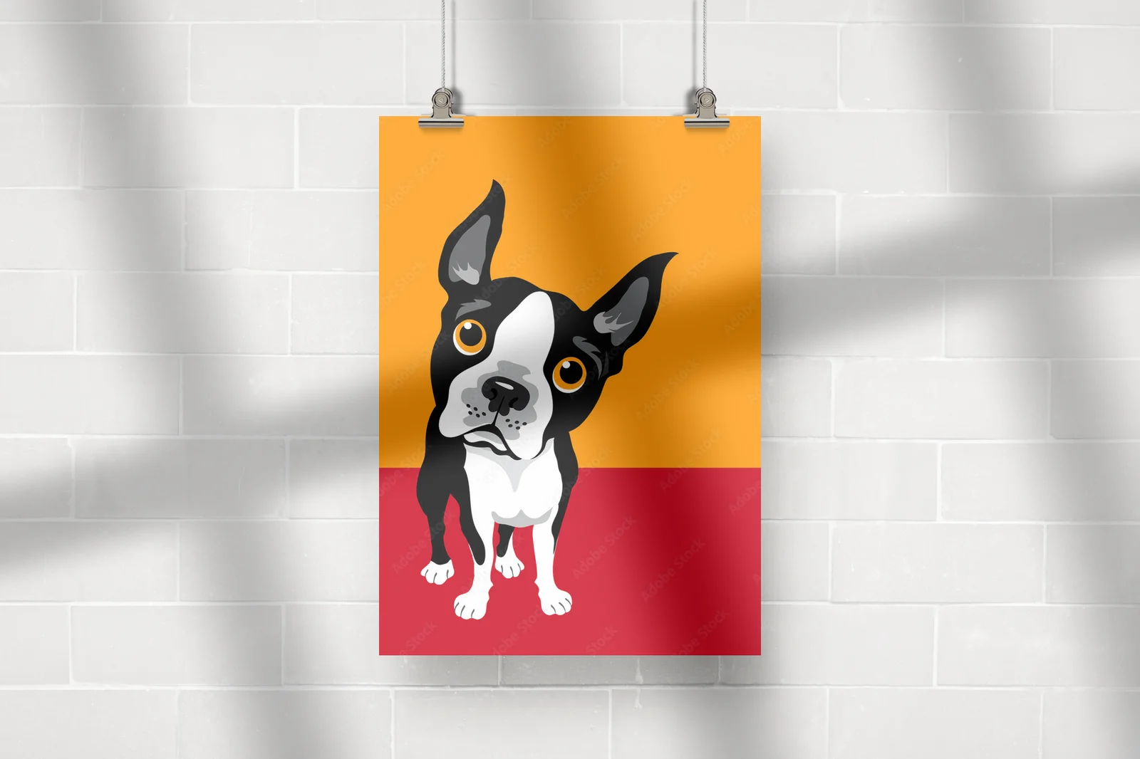 Zabawne ilustracje buldogów bostońskich w żywych kolorach