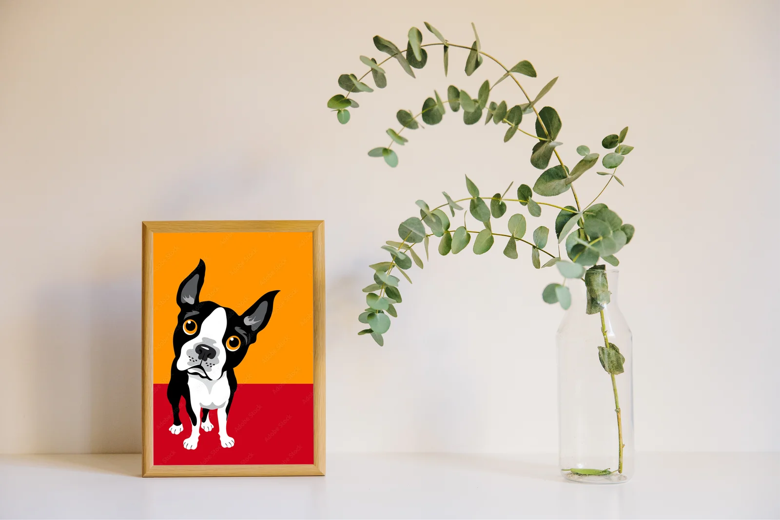 Zabawne ilustracje buldogów bostońskich w żywych kolorach