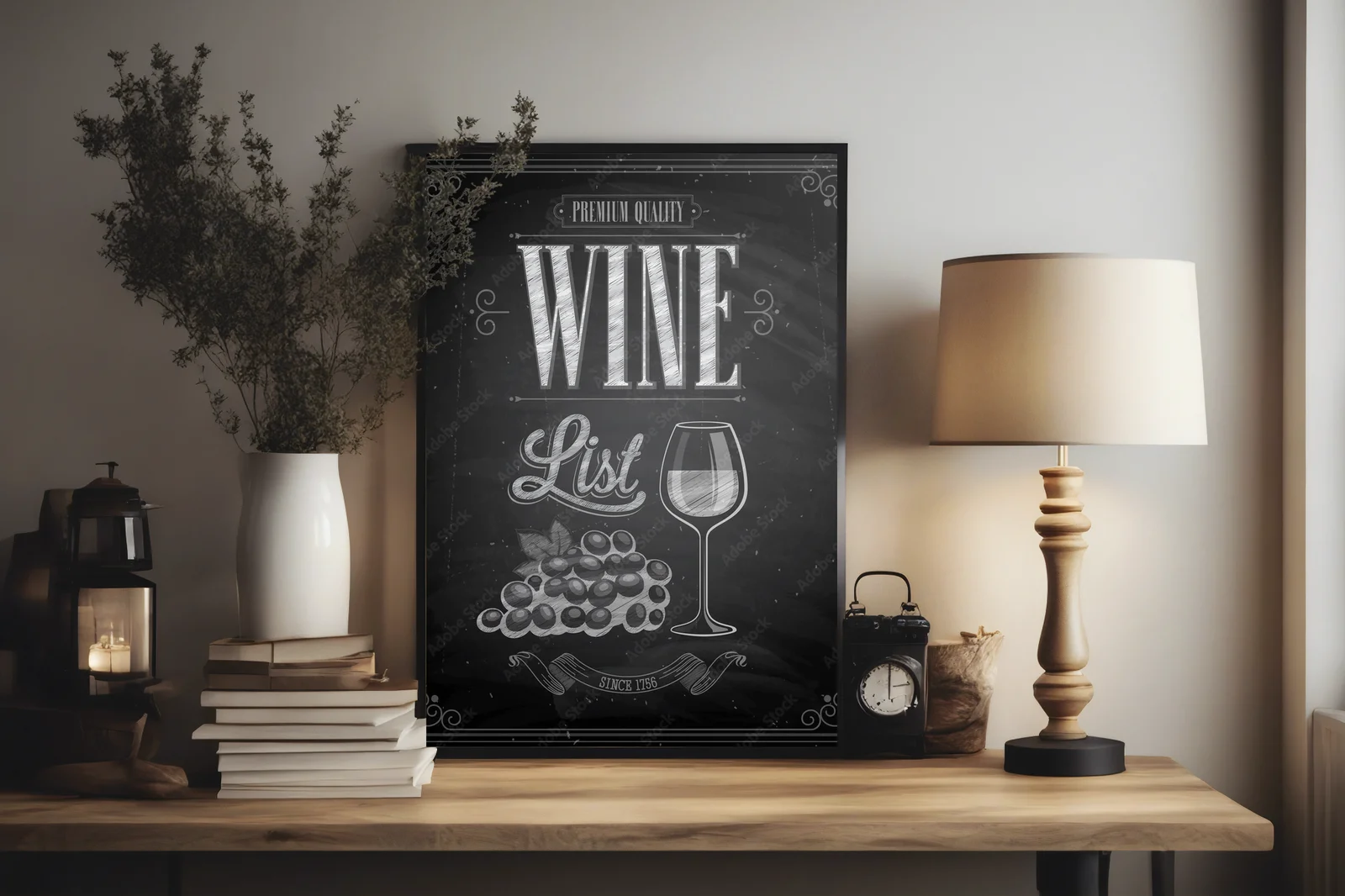 Vintage Wine List Poster w eleganckiej czerni