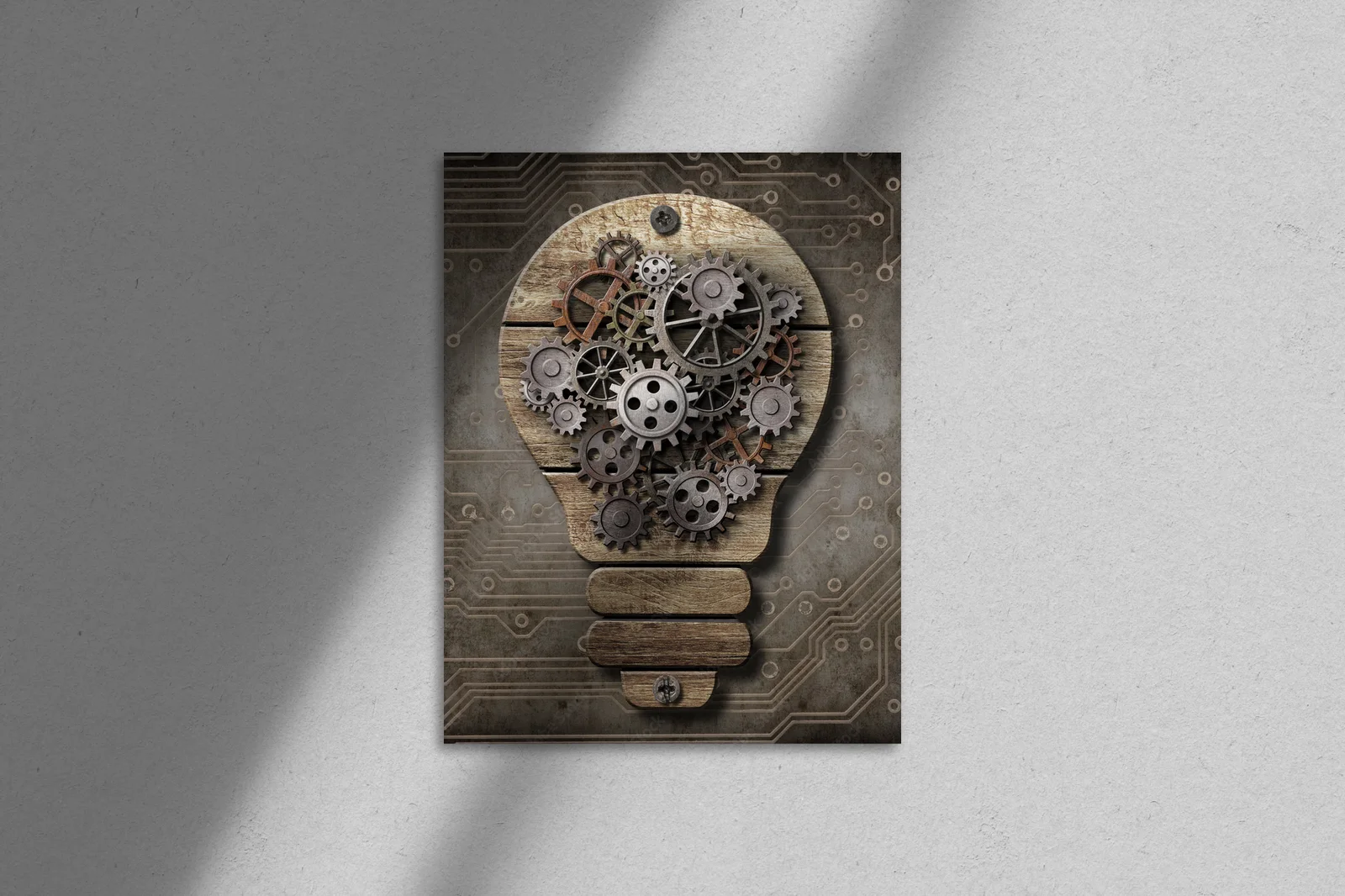 Mechaniczna inspiracja w drewnianej kompozycji