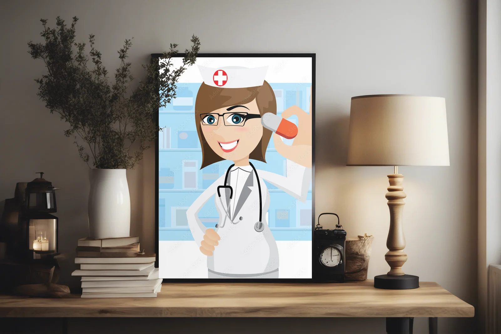 Radosna farmaceutka w zdrowotnej atmosferze