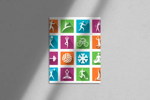 Kolorowe ikony sportu i fitnessu w harmonijnej kompozycji
