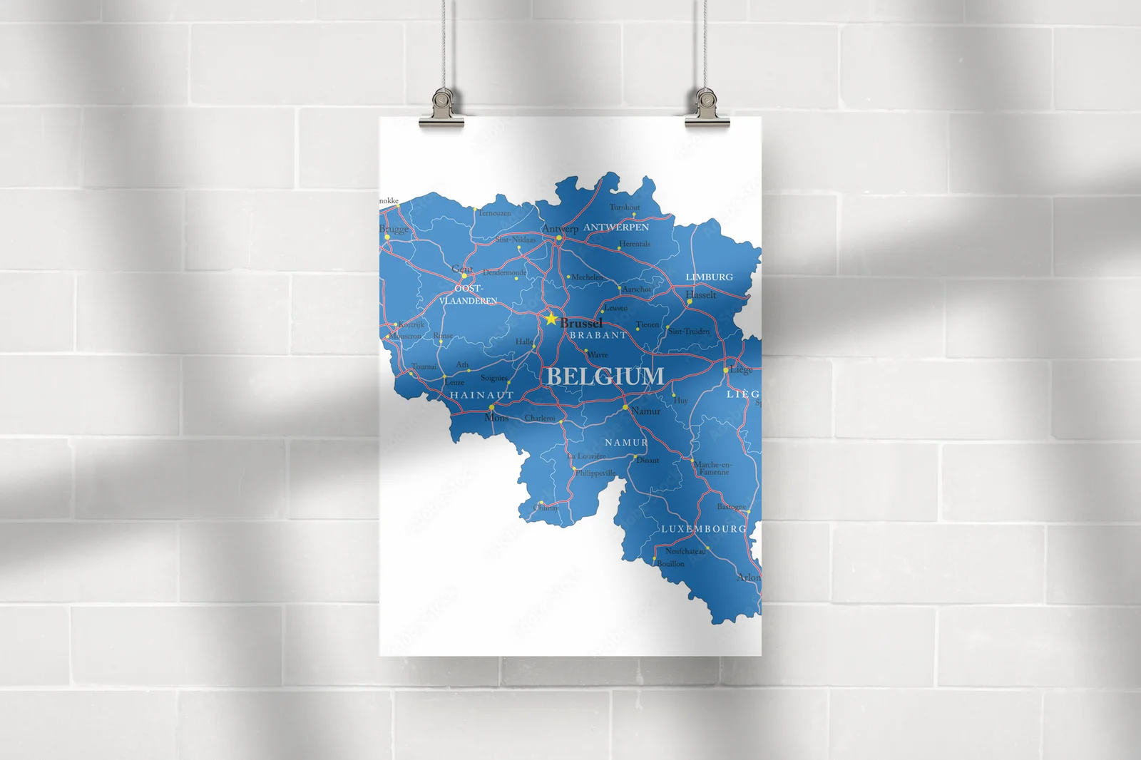 Belgijska mapa w eleganckiej bieli i błękicie