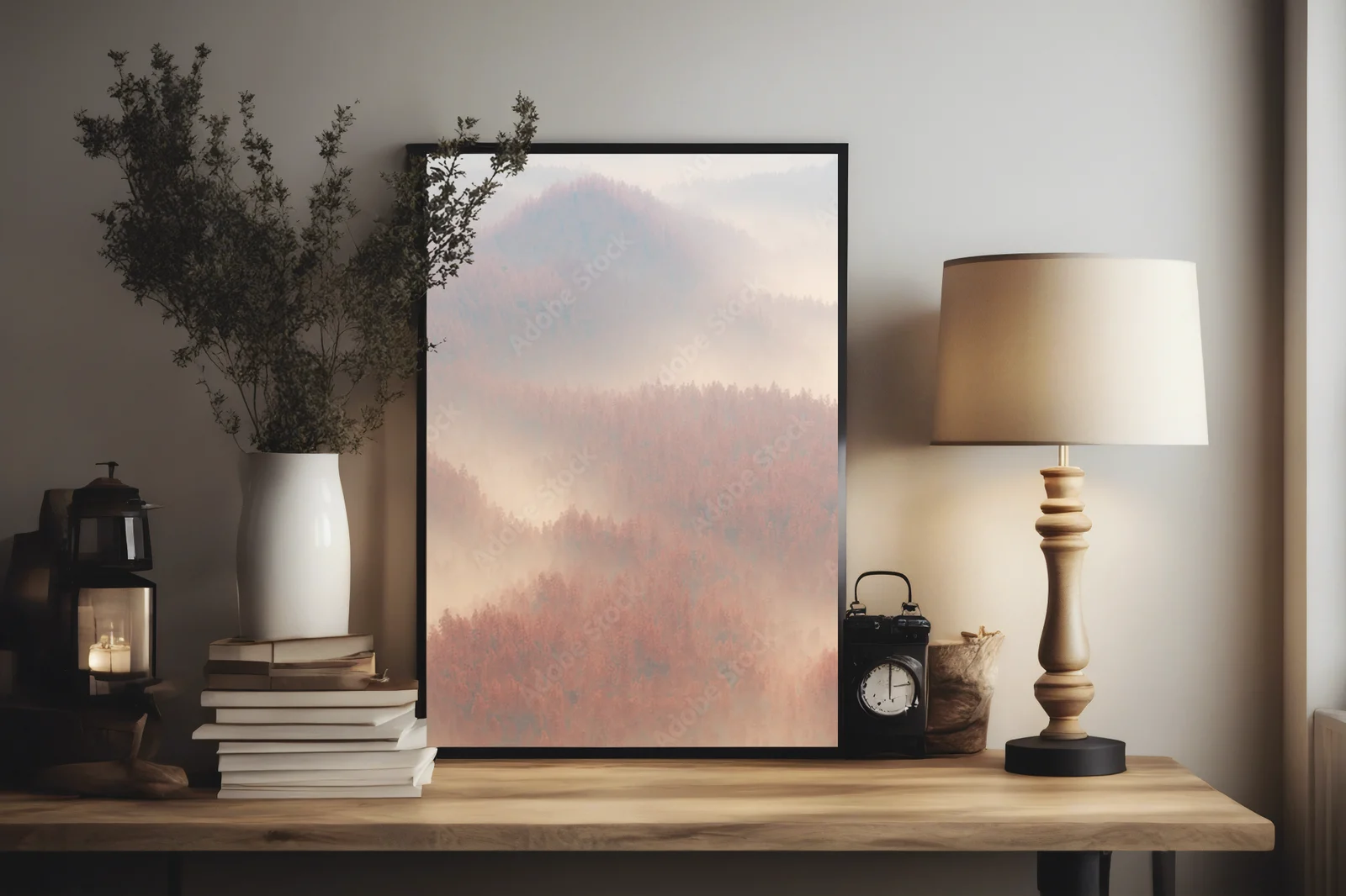 Misty Autumn Forest with a Soaring Balloon