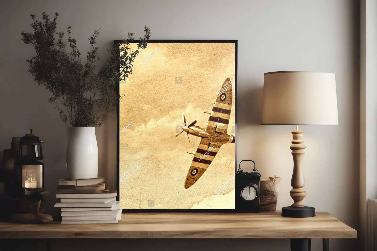 Vintage Spitfire na tle nostalgicznego nieba