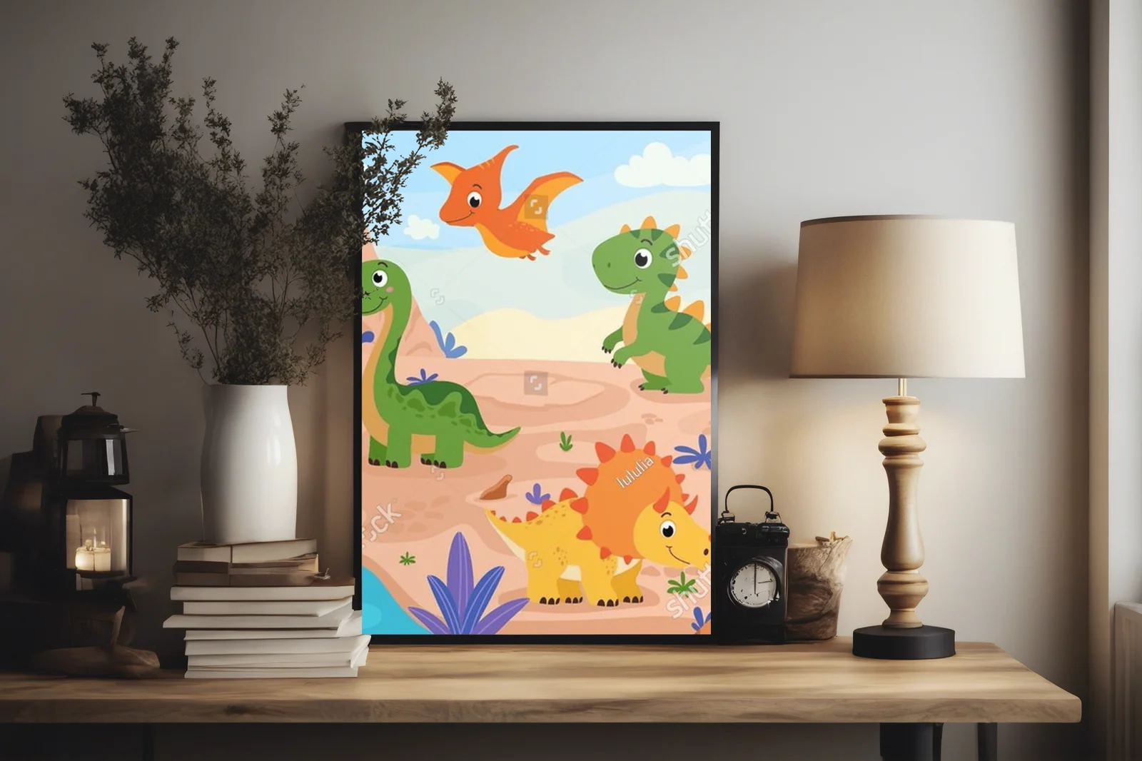 Dinozaury w bajkowym krajobrazie dżungli