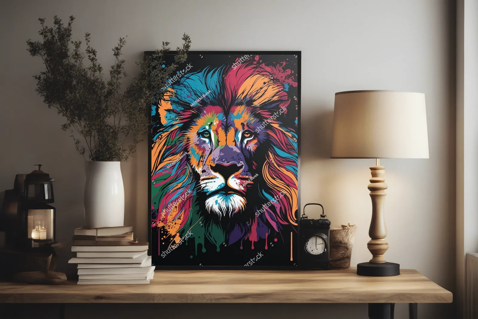 Kolorowa głowa lwa w stylu pop-art