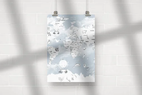 Edukacyjna mapa świata w pastelowych odcieniach
