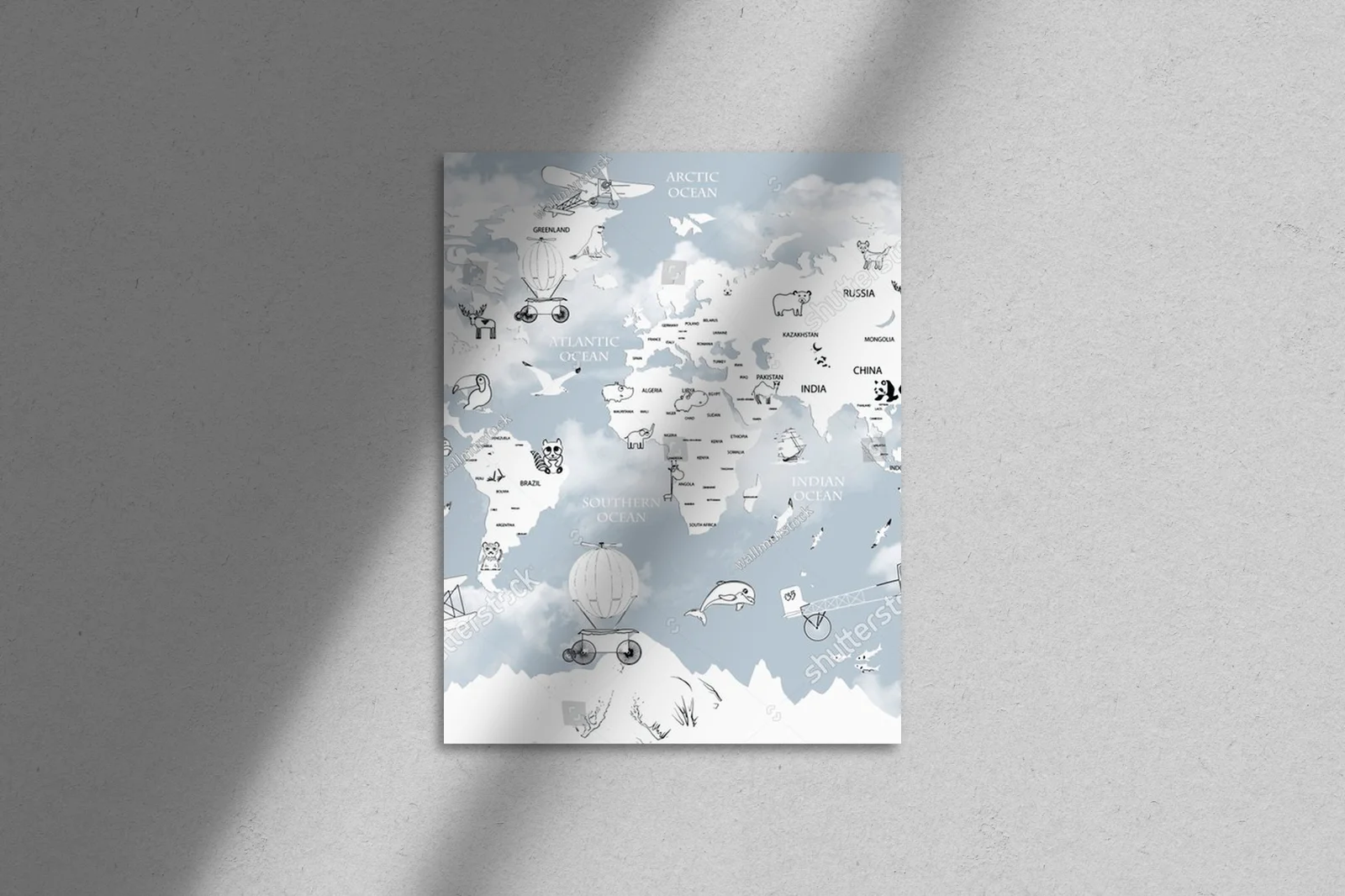 Edukacyjna mapa świata w pastelowych odcieniach