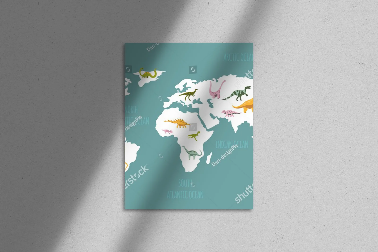 Baśniowa mapa dinozaurów w pastelowych odcieniach