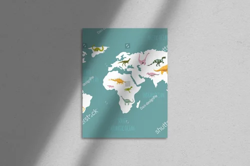 Baśniowa mapa dinozaurów w pastelowych odcieniach