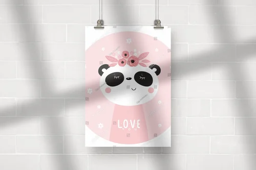 Uroczy panda na różowym tle w stylu skandynawskim