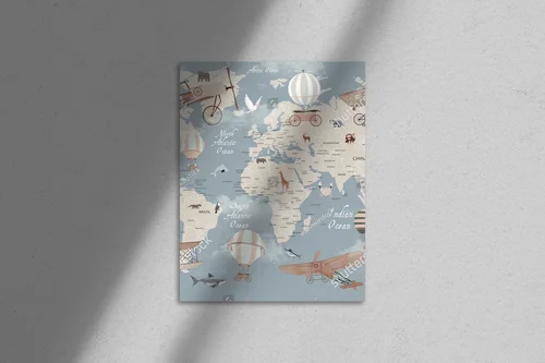 Kolorowa mapa świata dla dzieci w bajkowej aranżacji
