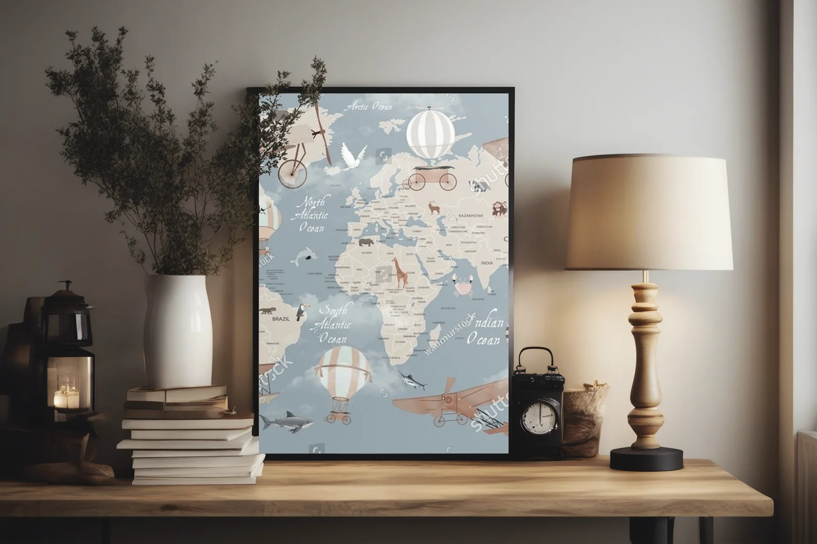 Kolorowa mapa świata dla dzieci w bajkowej aranżacji
