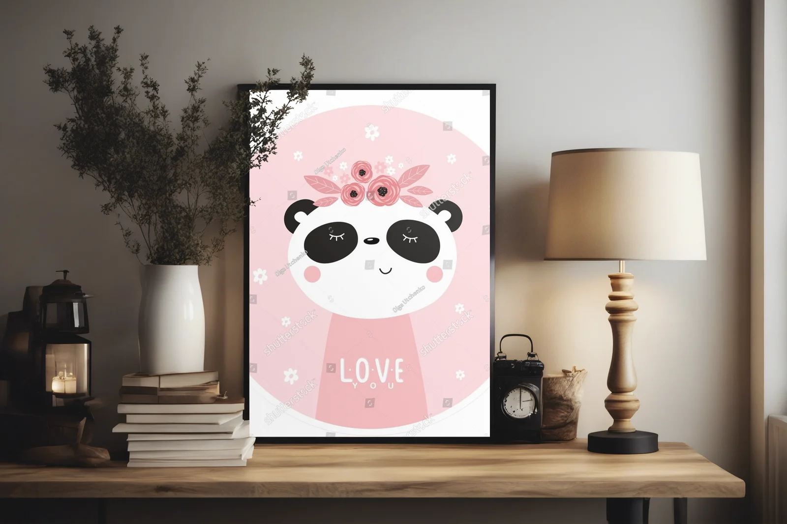Uroczy panda na różowym tle w stylu skandynawskim