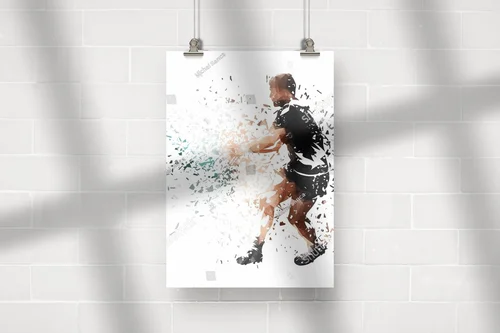 Dynamiczny gracz rugby w białej estetyce