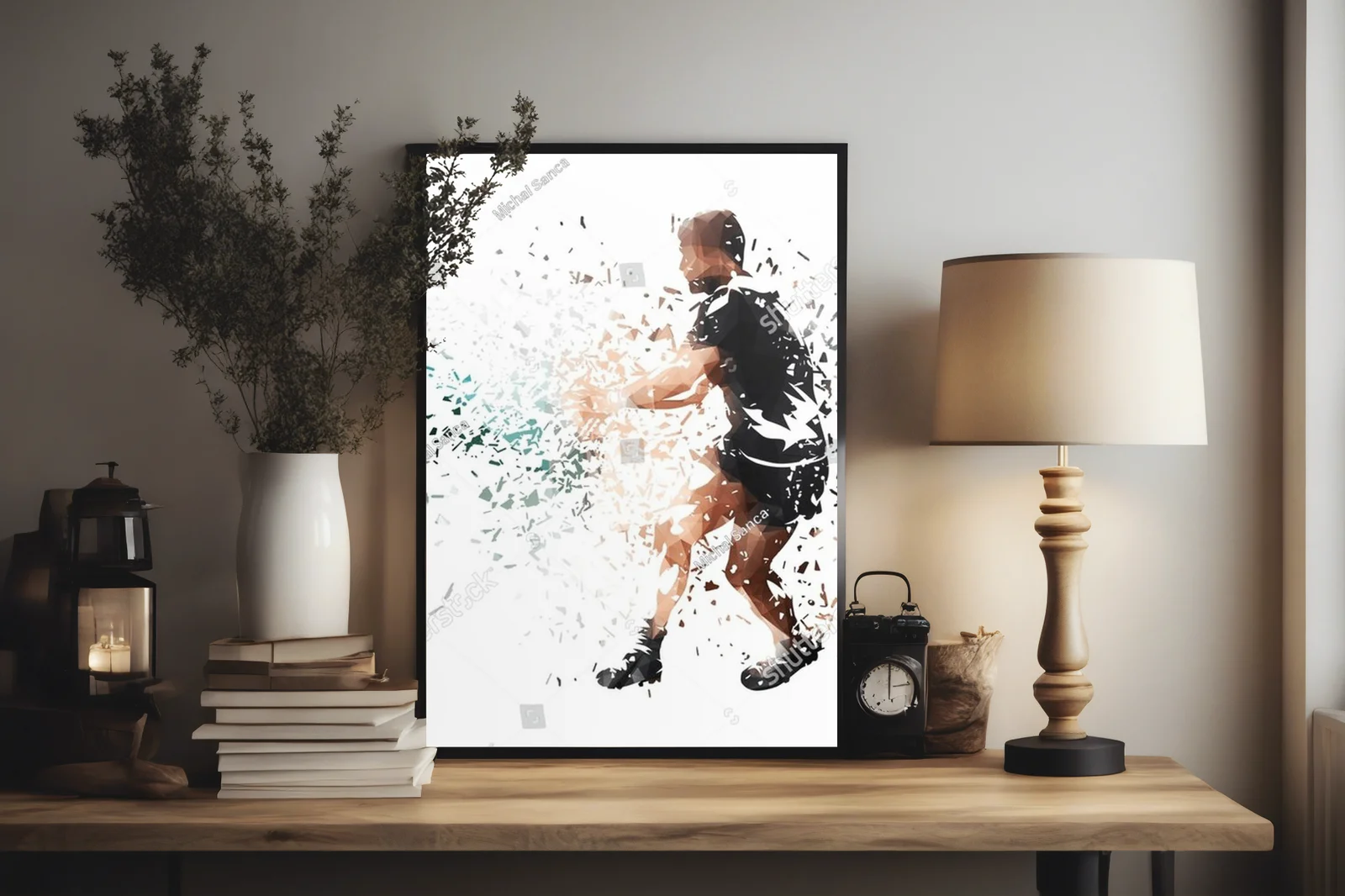 Dynamiczny gracz rugby w białej estetyce