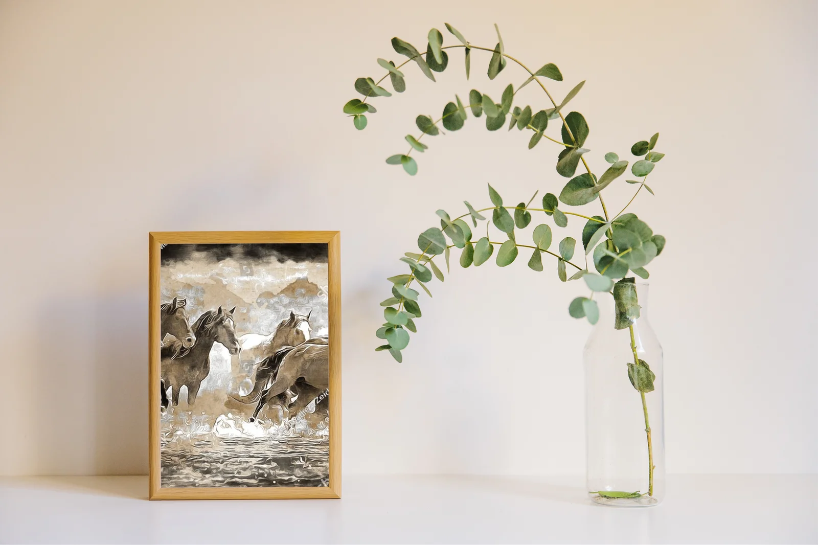 Vintage abstrakcja stada koni w eleganckich barwach