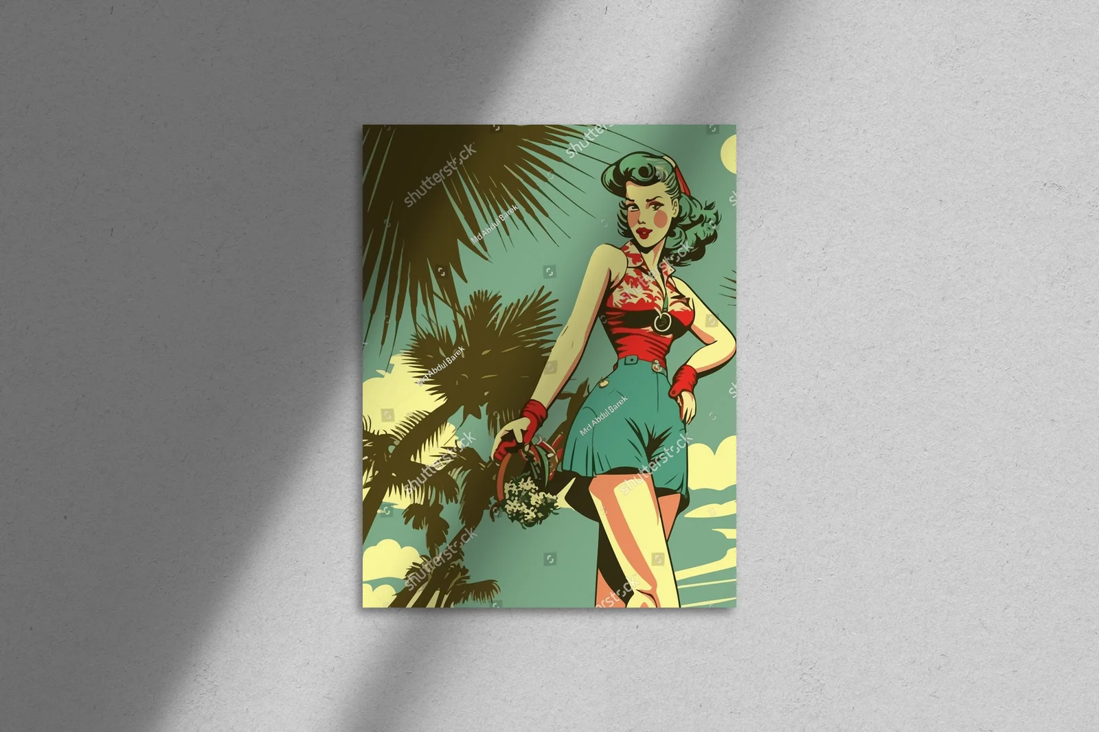 Retro plażowa estetyka z pin-up girl