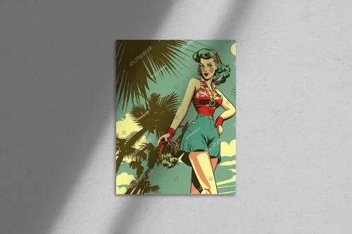 Retro plażowa estetyka z pin-up girl