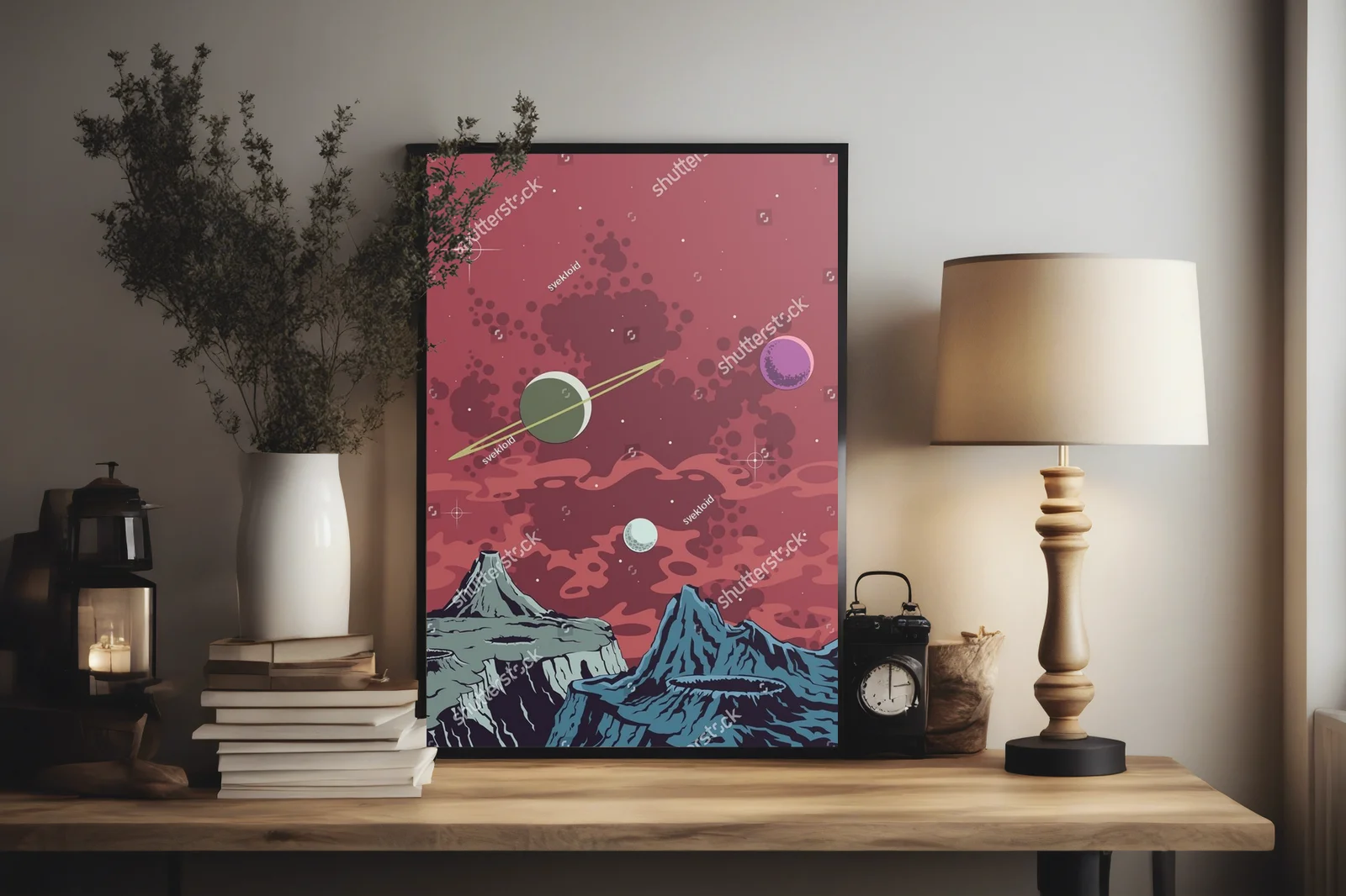 Kosmiczny krajobraz w stylu retro-futurystycznym