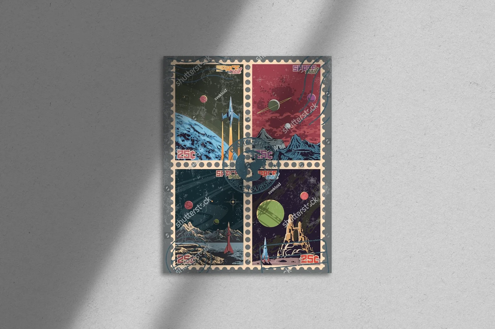 Fantastyczny pejzaż planet w stylu retrofuturystycznym