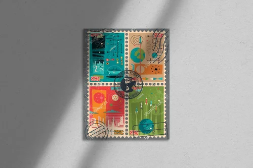 Kosmiczny retro futuryzm w szaro-srebrnych odcieniach