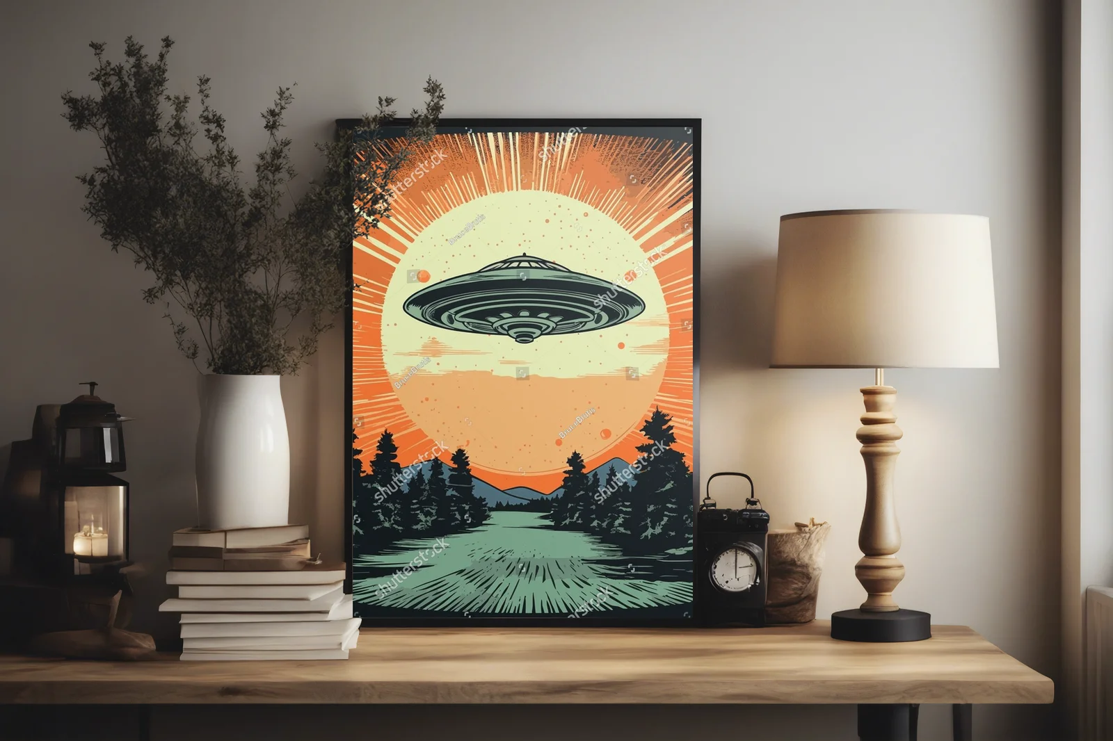 Retro-futurystyczne UFO w kosmicznej aranżacji